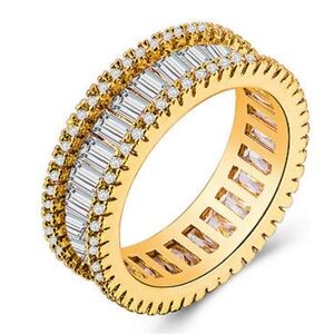 Swarovski Elements Gold Plated 925 Silver Fashion Eternity Baguette Band NEW